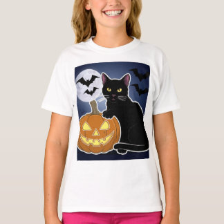 カボチャのハロウィーン黒猫 Tシャツ