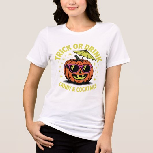 カボチャのハロウィーンTシャツのトリックまたはドリンク トライブレンドTシャツ (正面)