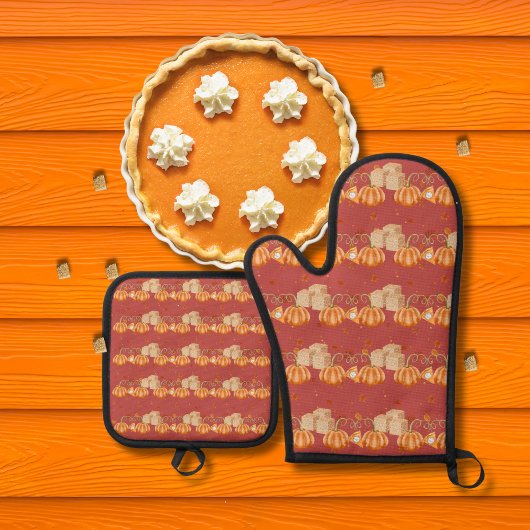 カボチャのパイと黒糖キューブ赤 鍋つかみ&鍋敷きセット