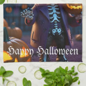 カボチャのパッチのスケルトンの仲間 キッチンタオル (折り畳み)