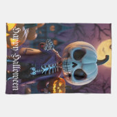 カボチャのパッチのスケルトンの仲間 キッチンタオル (横)