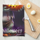 カボチャのパッチのスケルトンの仲間 キッチンタオル (四つ折り)