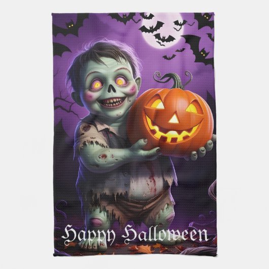 カボチャのパッチのスケルトンの仲間 キッチンタオル (縦)