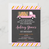 カボチャのパッチオレンジのピンクの女の子の最初の誕生日 招待状 (正面)