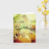 カボチャのパッチハッピーハローウィングリーティングカード カード (黄色い花)