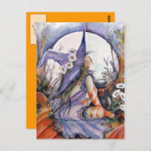 カボチャのパッチ葉書の中の魔女 ポストカード (正面/裏面)