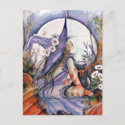 カボチャのパッチ葉書の中の魔女 ポストカード (正面)
