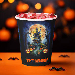 カボチャのパーティー付きのハロウィンのお化け屋敷 紙コップ