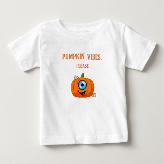 「カボチャのビーブスをお願い – かわいいベビーハロウィーン ベビーTシャツ (正面)