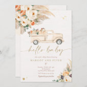 カボチャのピックアップトラック男女兼用の赤ちゃんシャワー 招待状 (正面/裏面)