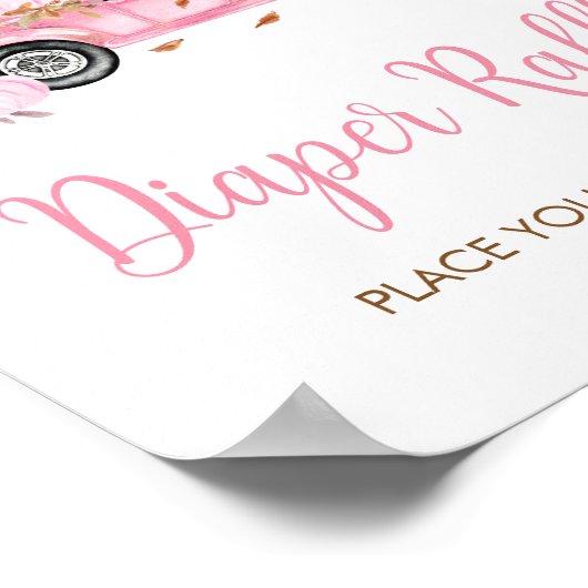 カボチャのピンクのトラックおむつラッフル赤ちゃんシャワー ポスター (角)