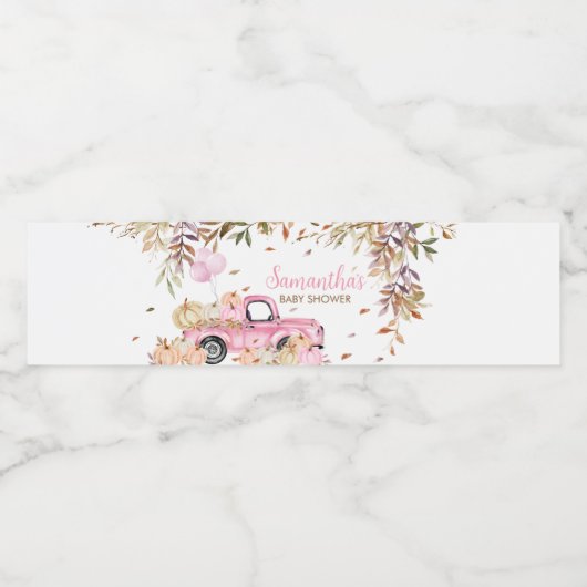 カボチャのピンクのトラックの赤ちゃんシャワー ペットボトルラベル (シングルラベル)