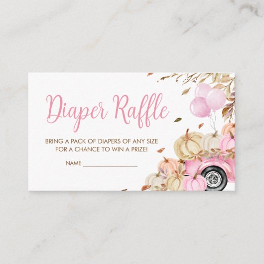 カボチャのピンクのトラック赤ちゃんシャワーオムツラッフル エンクロージャーカード (正面)