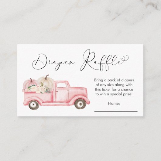 カボチャのピンクのトラック赤ちゃんシャワーオムツラッフル エンクロージャーカード (正面)