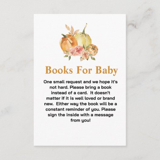 カボチャのピンクのベビーのための赤ちゃんシャワーの本フローラ エンクロージャーカード (正面)