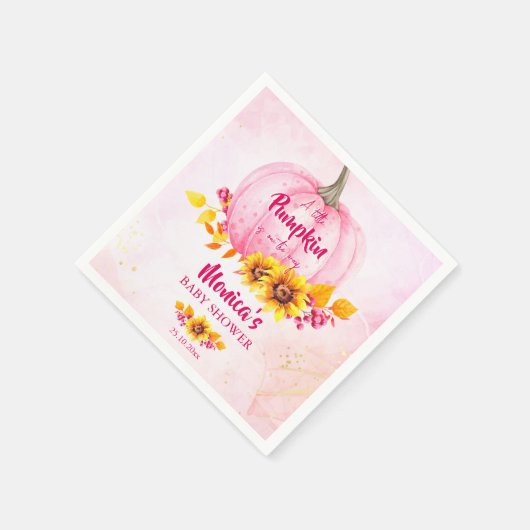 カボチャのピンクの女の子の赤ちゃんシャワー スタンダードカクテルナプキン (角)