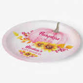 カボチャのピンクの女の子の赤ちゃんシャワー ペーパープレート (アングル)