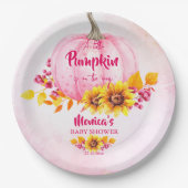 カボチャのピンクの女の子の赤ちゃんシャワー ペーパープレート (正面)