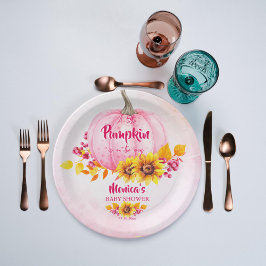 カボチャのピンクの女の子の赤ちゃんシャワー ペーパープレート