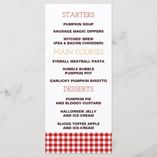 カボチャのフクロウのギンガムパターンメニュー メニュー (裏面)