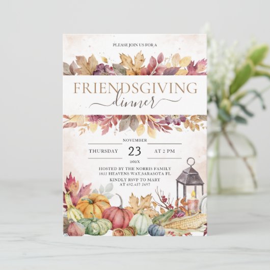 カボチャのフレンドリー素朴ディナーウォーター色 招待状 (スタンド正面)