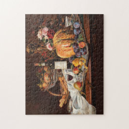 カボチャのプラム桃とワイン秋の果物 ジグソーパズル