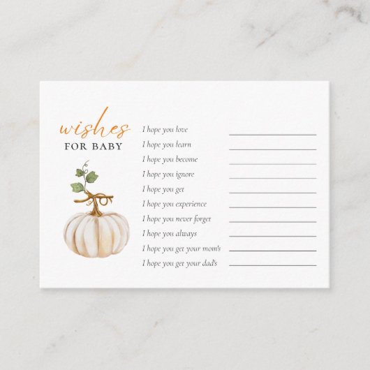 カボチャのベビーの赤ちゃんシャワーかわいい願い エンクロージャーカード (正面)