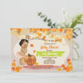カボチャのベビーガールシャワーラスティックヴィンテージ秋 招待状 (スタンド正面)
