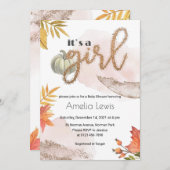 カボチャのベビーガールシャワー金ゴールド秋 招待状 (正面/裏面)