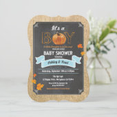 カボチャのベビーシャワーの誘い込み田舎の木のチョーク 招待状 (スタンド正面)