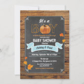 カボチャのベビーシャワーの誘い込み田舎の木のチョーク 招待状 (正面)