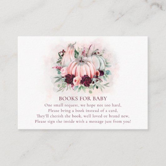 カボチャのベビーシャワー用の本 エンクロージャーカード (正面)