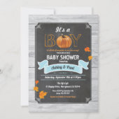 カボチャのベビーシャワー田舎の木の黒板 招待状 (正面)