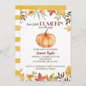 カボチャのベビーシャワー、秋の葉、秋のスプリンクル 招待状 (正面/裏面)