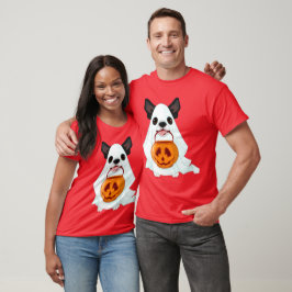 カボチャのペールと可愛い白ハロウィーン幽霊犬 Tシャツ