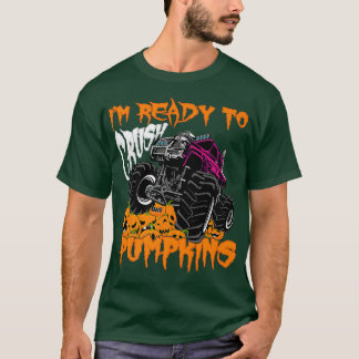カボチャのモンスタートラックをつぶす準備子供へができている Tシャツ