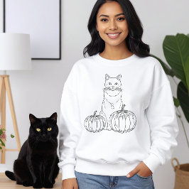 カボチャのラインアートかわいいハロウィーンの秋の猫 スウェットシャツ