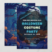 カボチャのランタンが並ぶ森　満月ハロウィン 招待状 (正面/裏面)