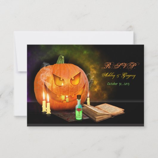 カボチャのランタン ハロウィン ウェディング 返信カード (正面)