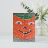 カボチャのランタン ヴィンテージ 子供の絵 ポストカード (スタンド正面)