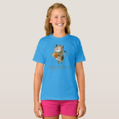 カボチャのリンガーシャツが着いた可愛いハロウィーン猫 Tシャツ (正面フル)