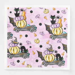 カボチャのレーシングカーが乗った可愛い黒いハロウィン猫