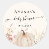 カボチャのワイルドフラワーベージュの赤ちゃんシャワー ラウンドシール (正面)