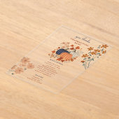 カボチャのワイルドフラワー感謝祭ディナーメニュー アクリル招待状 (レイダウン)