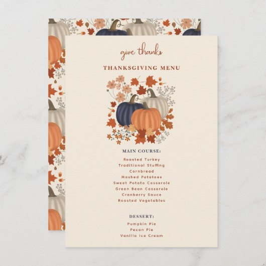 カボチャのワイルドフラワー感謝祭ディナーメニュー メニュー (正面/裏面)