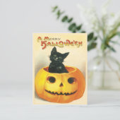 カボチャのヴィンテージ葉書に座る猫 ポストカード (スタンド正面)