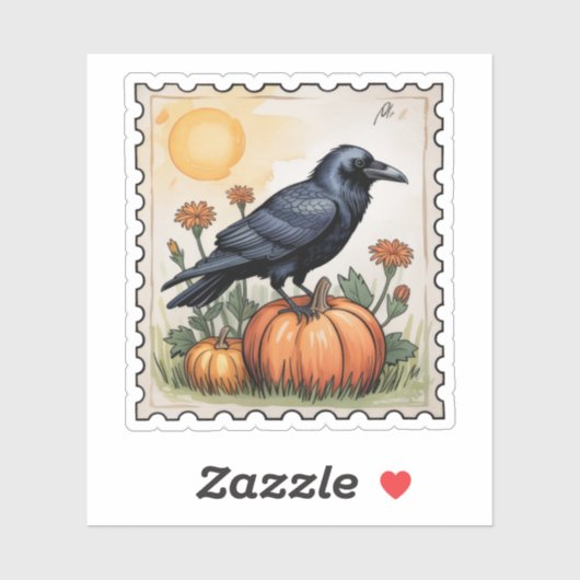 カボチャの上の秋のワタリガラス ハロウィンの郵便切手 シール (シート)