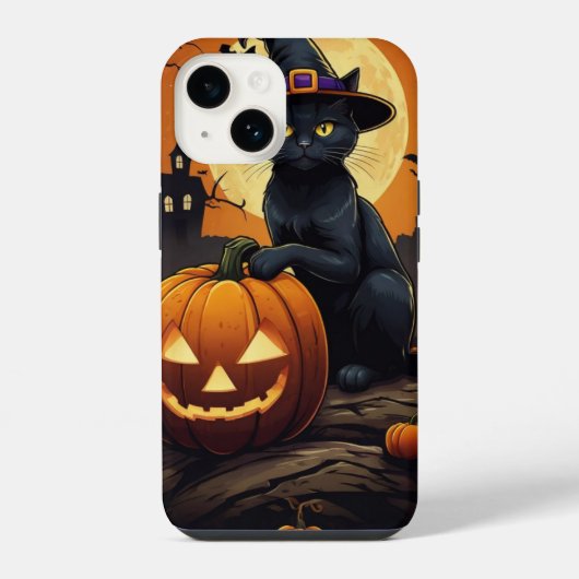 カボチャの上の黒猫 iPhoneケース (裏面)