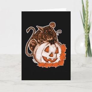 カボチャの上の10月オレンジかわいいネズミのハロウィンカード カード