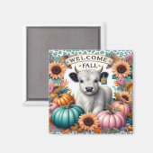 カボチャの中にかわいい牛とウェルカム秋 マグネット (正面/裏面)